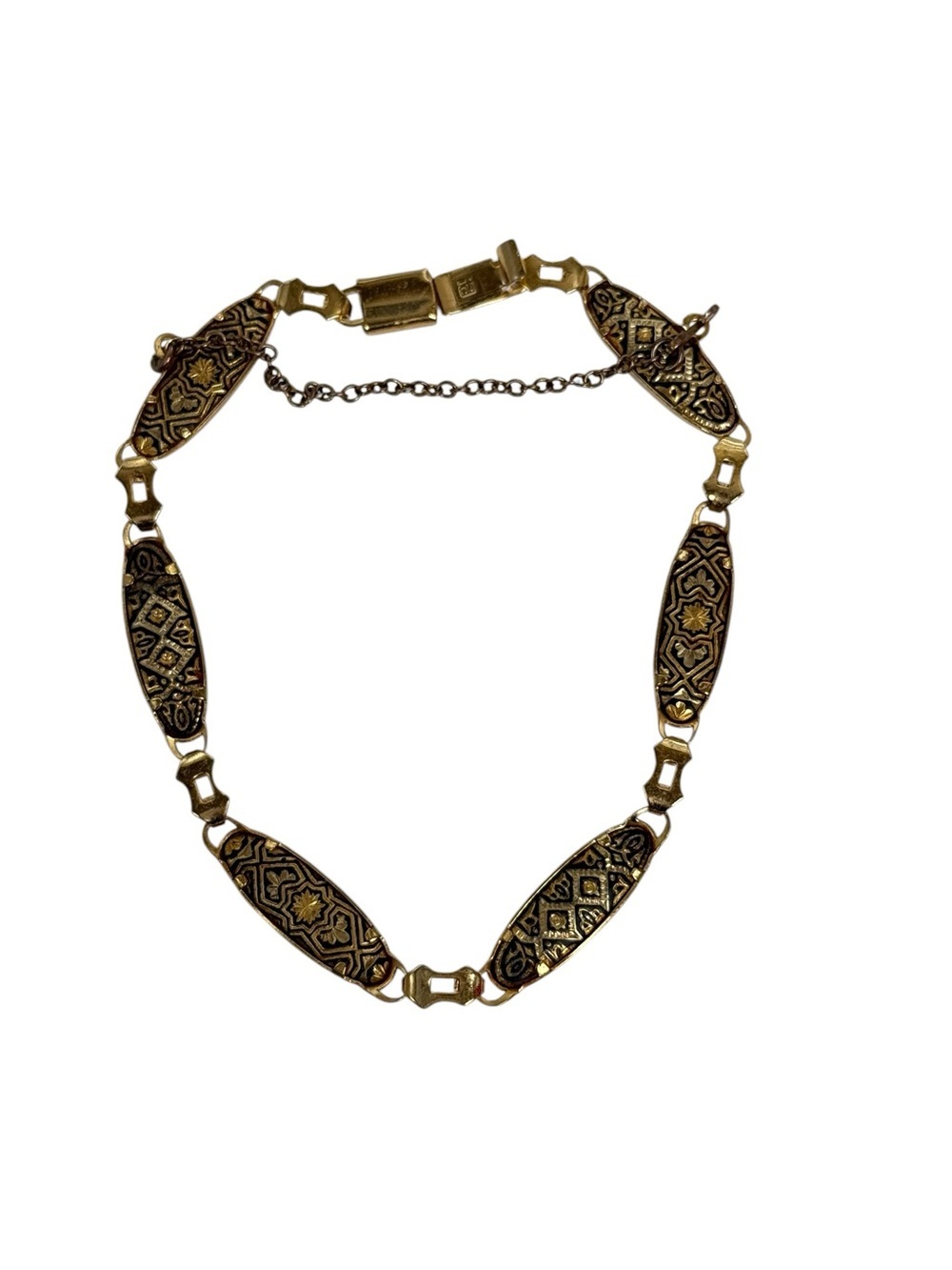 vintage Damascene link bracelet safety chain
